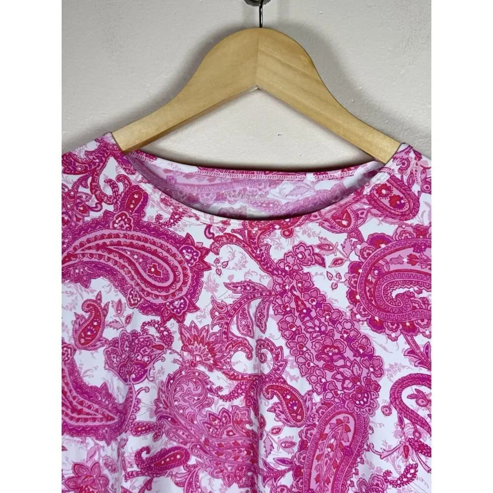Lands' End Women's Crew Neck Long Sleeve Rash Guard UPF 50 Size M Pink Paisley